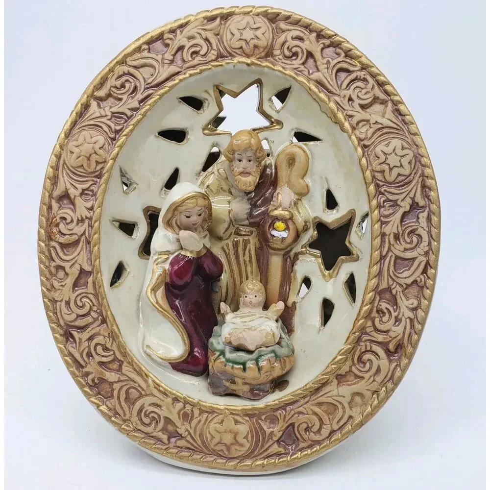 TII Collections Nativity Ceramic Tea Light Candle Holder Mother Mary, Baby Jesus